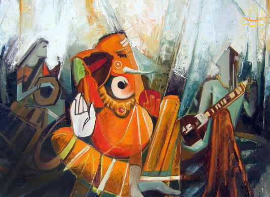 Abstract Painting of Musicians with Lord Ganesha | Oil Painting | 40" x 30"