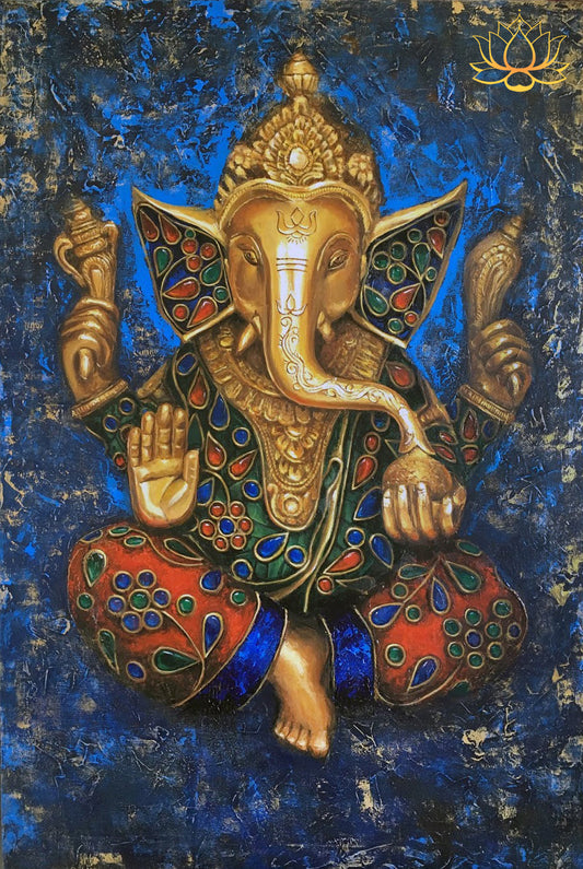 Vibrant Artistic Painting of Lord Ganesha | Oil Painting | 32" x 48"