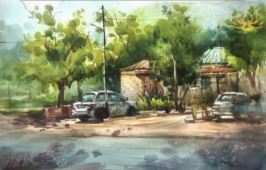 Tranquil Suburban Street Scene | Watercolor Painting | 11" x 16"
