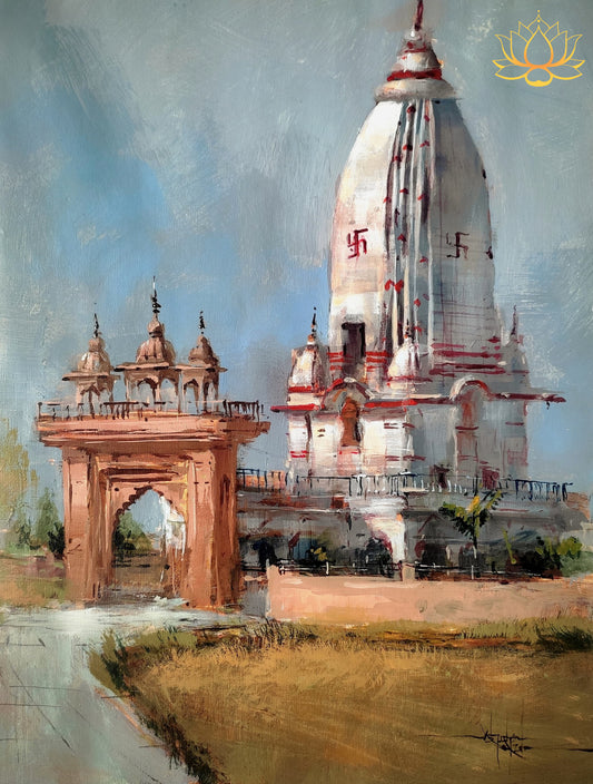 Traditional Indian Temple Painting with Architectural Details | Acrylic Painting | 11"x 16"