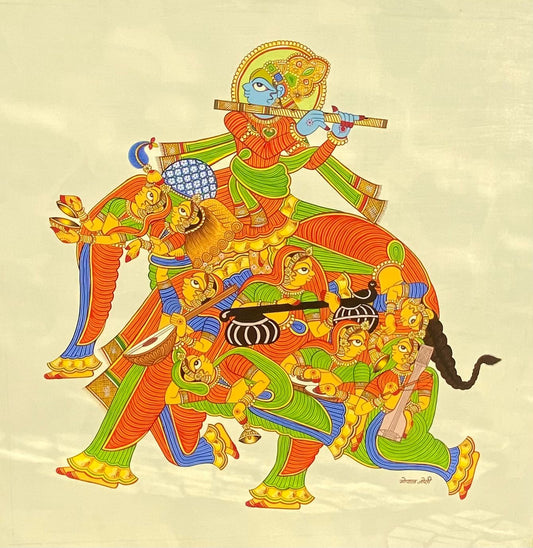 Krishna Nari Kunjar | Phad Painting | Folk Art | 24" x 24"