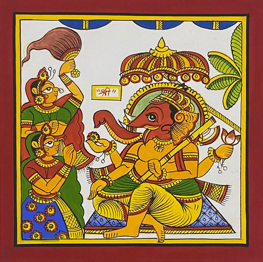Traditional Indian Folk Art Depicting Lord Ganesha | Phad Painting | 10" x 10"