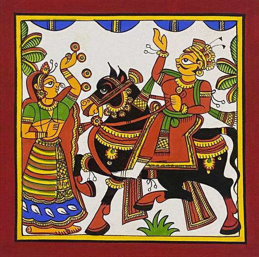 Traditional Indian Folk Art Depicting Cultural Celebration | Phad Painting | 10" x 10"