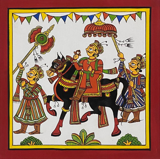 Folk Art Depicting a King's Procession | Phad Painting | 10" x 10"